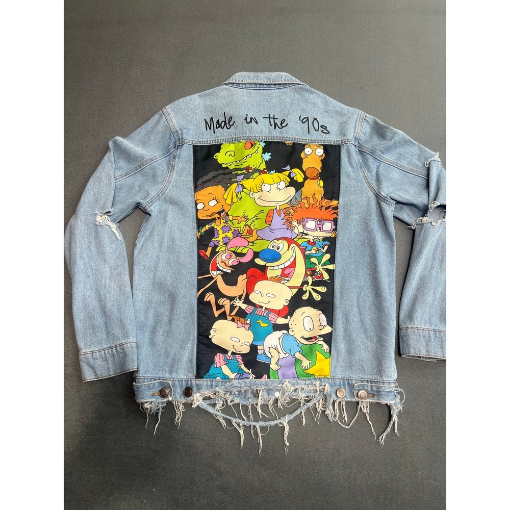 Nickelodeon Made in the 90s Distressed Denim Jacket Rugrats Ren Stimpy Small